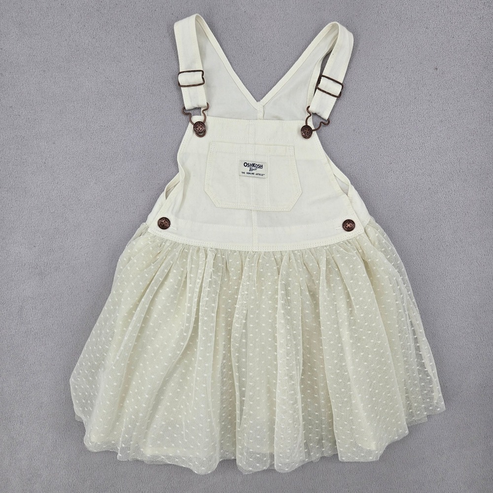 OshKosh B'gosh Toddler 4T Overall Dress Cream Tulle Polka Dot Cottagecore